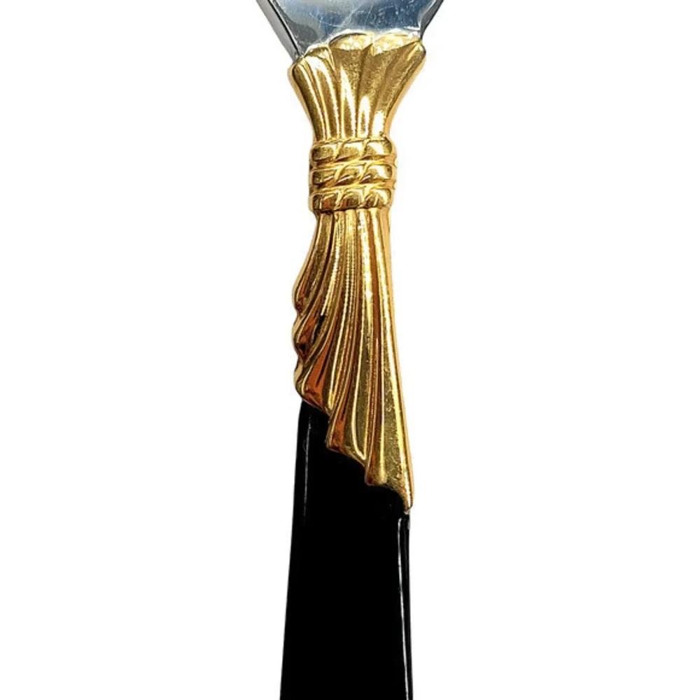 Yamazaki 18/8 Stainless LINDI Black Handle GOLD Accent Vintage‎ Serving Spoon